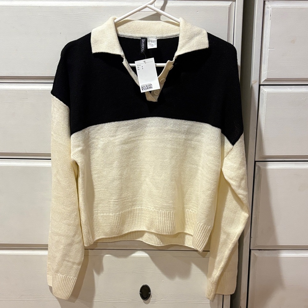 Divided Black and Cream Crew Neck Sweater